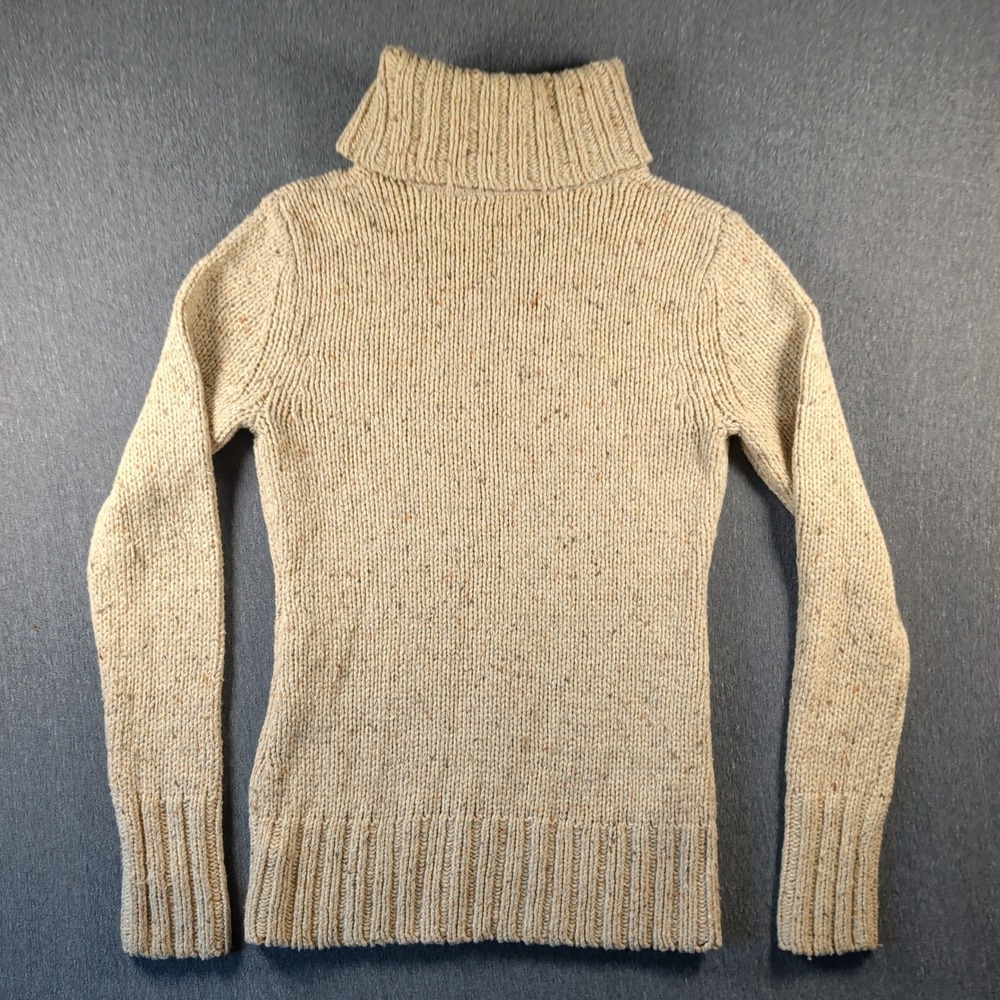 Boho Chunky Knit Sweater Ruff Hewn Cowl Neck Wool Blend Oatmeal Beige Sz M EUC - Picture 2 of 8
